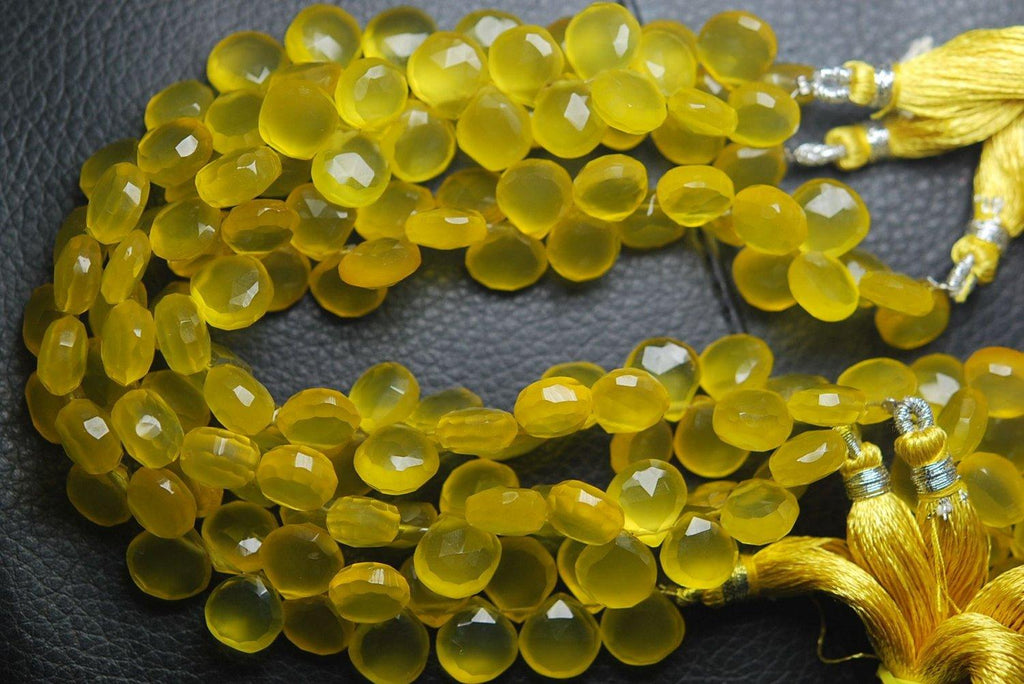 8 Inch Strand,Super Finest,Yellow Chalcedony Faceted Heart Shape Briolettes 10-12mm Large Size - Jalvi & Co.