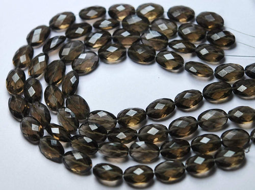 8 Inch Strand,Super Rare Aaa Natural Smoky Quartz Faceted Oval Shape Briolettes Calibrated Size 9X12mm - Jalvi & Co.
