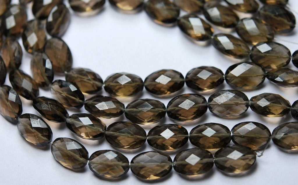 8 Inch Strand,Super Rare Aaa Natural Smoky Quartz Faceted Oval Shape Briolettes Calibrated Size 9X12mm - Jalvi & Co.