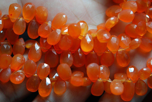 8 Inch Strand,Superb-Finest Quality Carnelian Faceted Pear Shape Briolettes, 10-11mm Size,Great Item - Jalvi & Co.