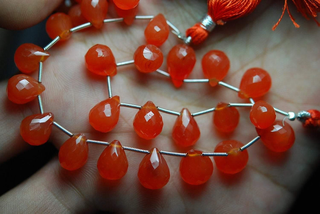 8 Inch Strand,Superb-Finest Quality Carnelian Faceted Tear Drops Shape Briolettes, 10-12mm Size,Great Item - Jalvi & Co.