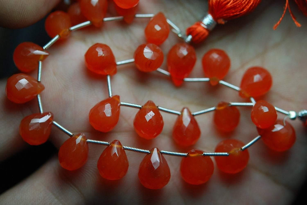 8 Inch Strand,Superb-Finest Quality Carnelian Faceted Tear Drops Shape Briolettes, 10-12mm Size,Great Item - Jalvi & Co.