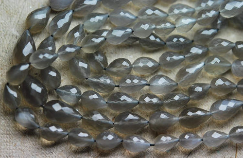 8 Inch Strand,Superb-Finest Quality Grey Moonstone Faceted Full Drilled Drops Shape Briolettes, 7-8mm Size - Jalvi & Co.