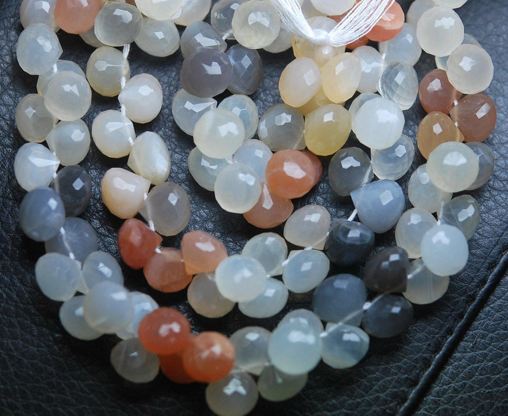 8 Inch Strand,Superb-Finest Quality Multi Moonstone Faceted Onion Shape Briolettes, 8.5-9mm Size - Jalvi & Co.