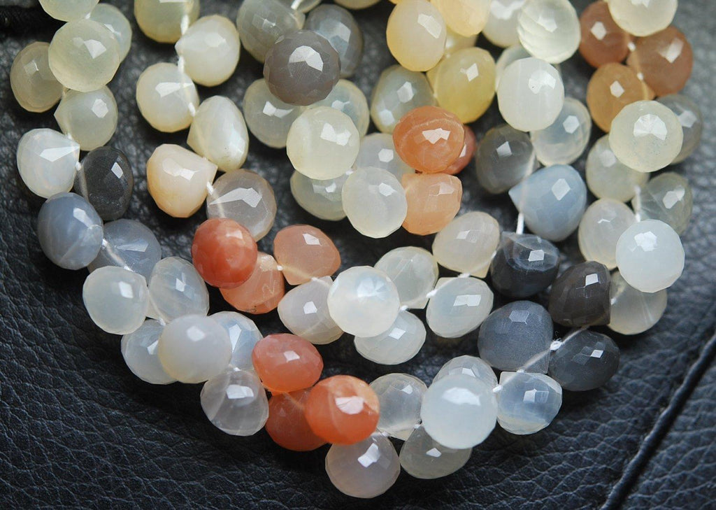 8 Inch Strand,Superb-Finest Quality Multi Moonstone Faceted Onion Shape Briolettes, 8.5-9mm Size - Jalvi & Co.