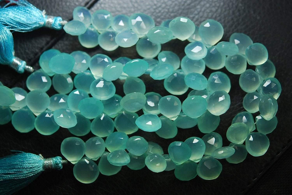 8 Inch Strand,Superb-Finest Quality Peru Aqua Chalcedony Faceted Heart Shape Briolettes, 10-11mm Size - Jalvi & Co.