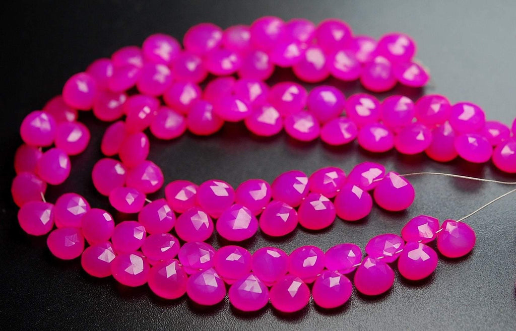 8 Inch Strand,Superb-Finest Quality Pink Chalcedony Faceted Heart Shape Briolettes, 8mm Size - Jalvi & Co.