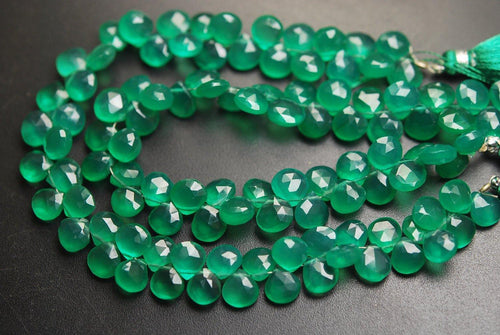 8 Inch Strand,Superb-Green Onyx Faceted Heart Shape Briolettes, 6.5-7mm Size,Superb Item - Jalvi & Co.