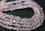 8 Inch, Super Finest Quality, Super Rose Quartz Faceted 3D Box Briolettes, Size 5.5-6mm Aprx.