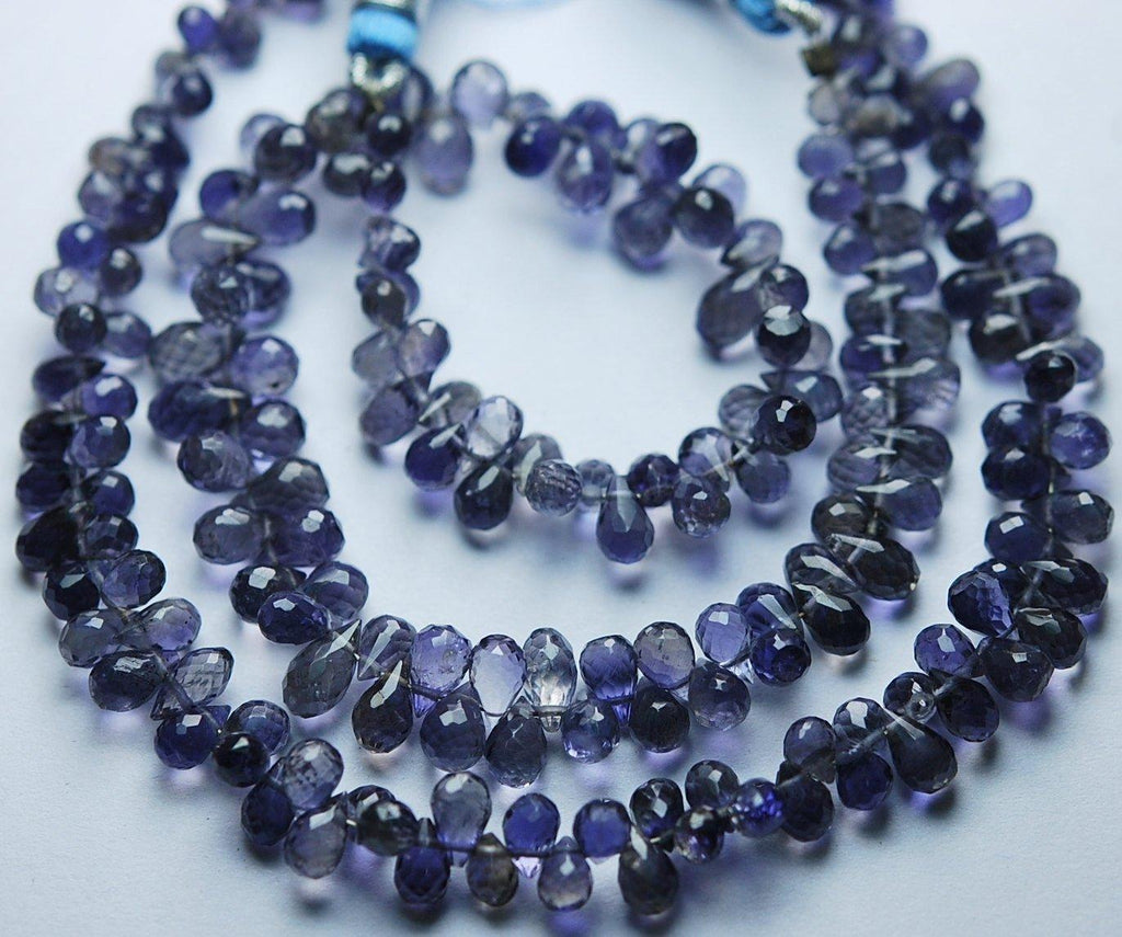 8 Inch, Super-Finest Quality,Water Sapphire Iolite Faceted Drops Briolettes, 4.5-6mm Aprx - Jalvi & Co.