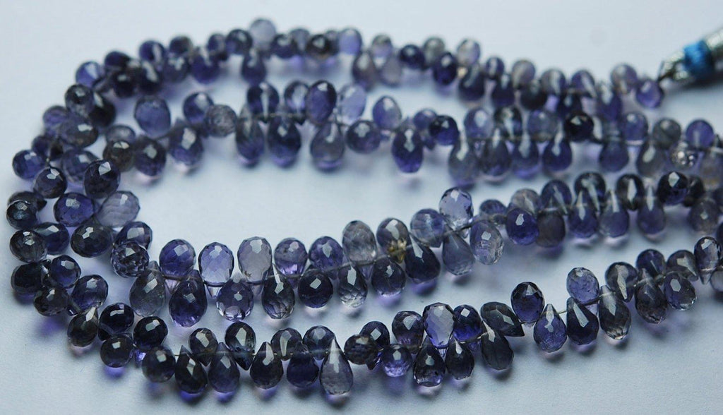 8 Inch, Super-Finest Quality,Water Sapphire Iolite Faceted Drops Briolettes, 4.5-6mm Aprx - Jalvi & Co.