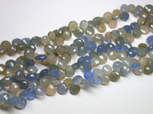Load image into Gallery viewer, 8 inches, 10-10.5mm, Natural Blue Grey Chalcedony Faceted Heart Drop Briolette Beads, Chalcedony Beads - Jalvi &amp; Co.