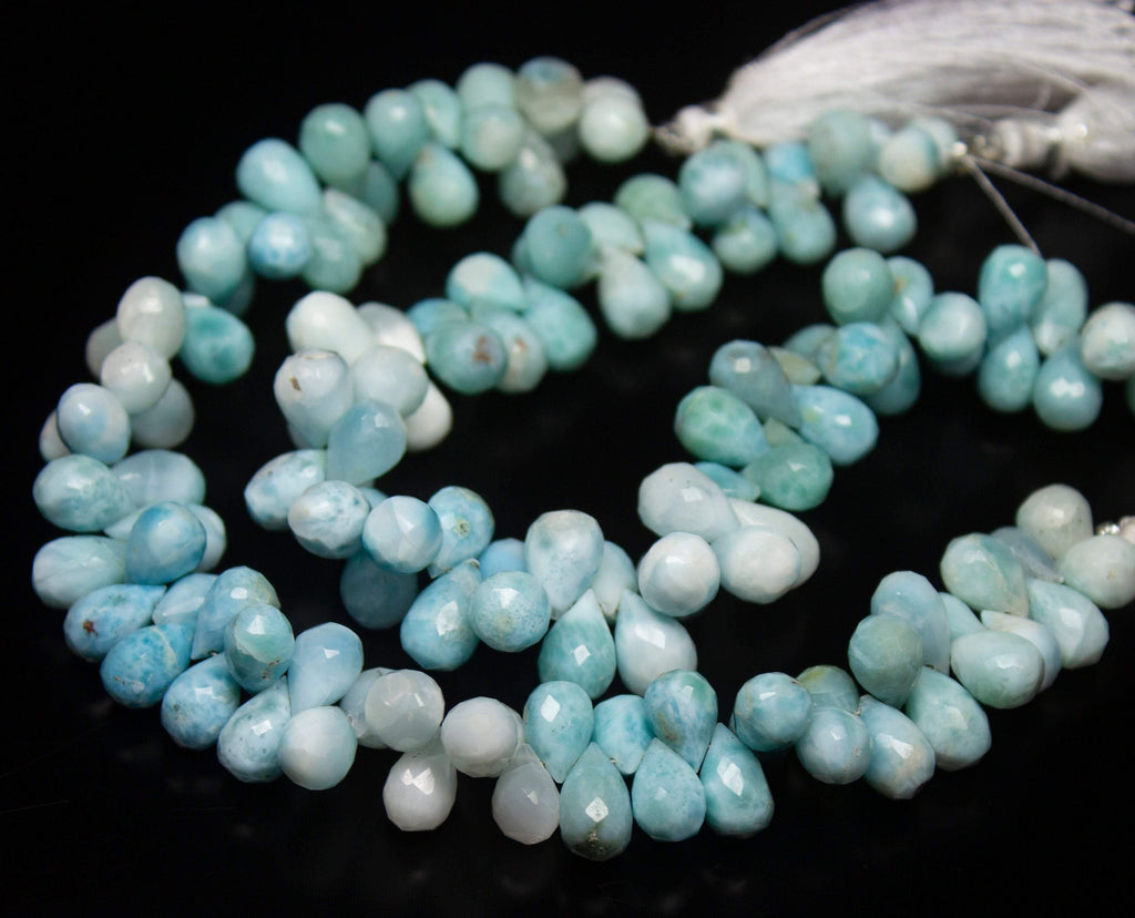 8 inches, 10-11mm, Natural Larimar Faceted Teardrop Briolette Beads, Larimar Beads - Jalvi & Co.