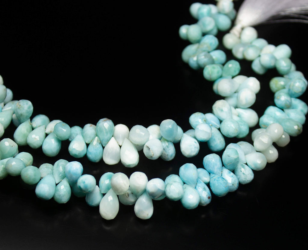 8 inches, 10-11mm, Natural Larimar Faceted Teardrop Briolette Beads, Larimar Beads - Jalvi & Co.