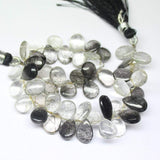 8 inches, 10-12mm, Natural Black Rutile Quartz Smooth Pear Drop Briolette Beads