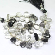 Load image into Gallery viewer, 8 inches, 10-12mm, Natural Black Rutile Quartz Smooth Pear Drop Briolette Beads - Jalvi &amp; Co.