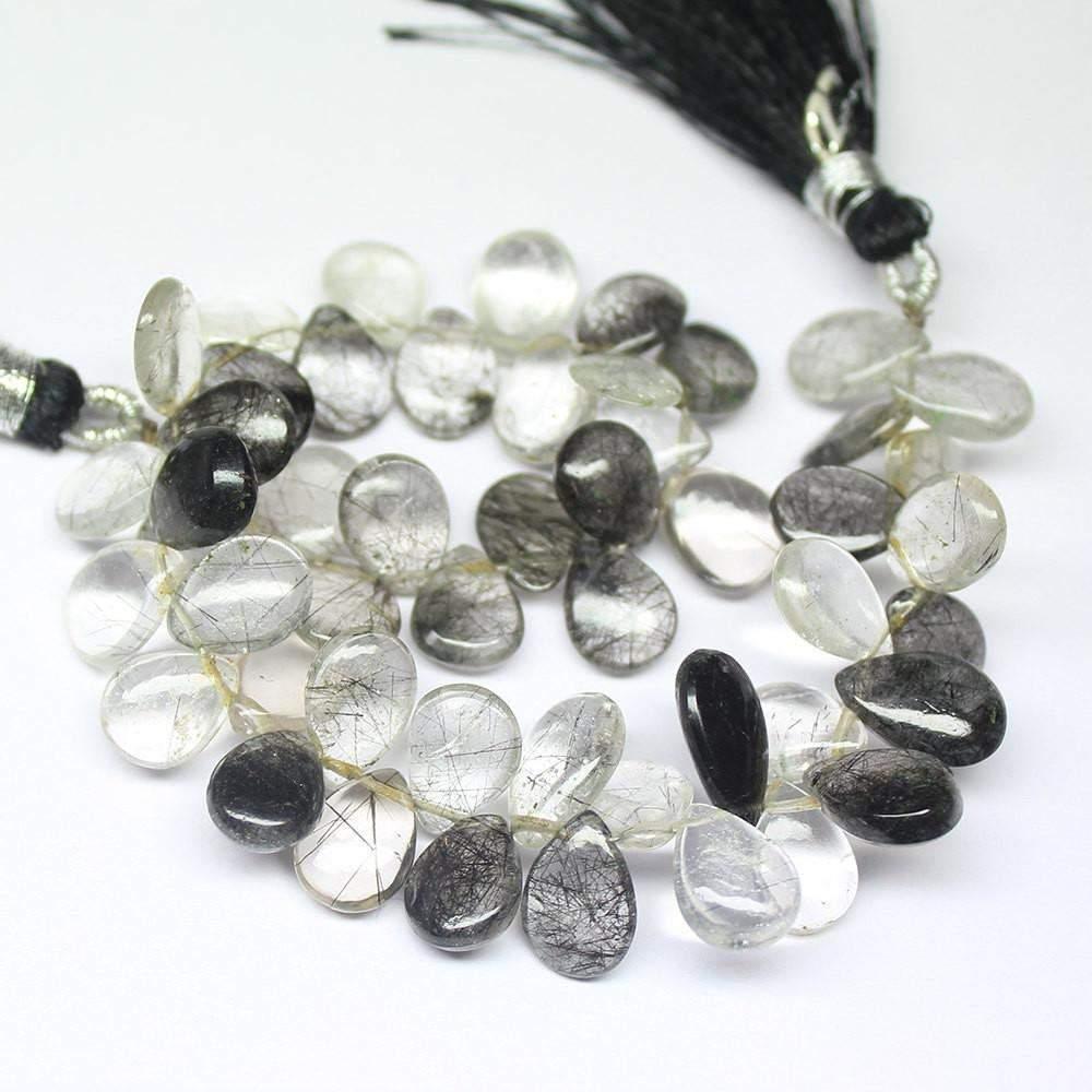 8 inches, 10-12mm, Natural Black Rutile Quartz Smooth Pear Drop Briolette Beads - Jalvi & Co.