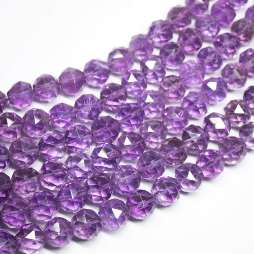 8 inches, 10-12mm, Natural Purple Amethyst AA Grade Rose Cut Round Sphere Loose Gemstone Beads - Jalvi & Co.