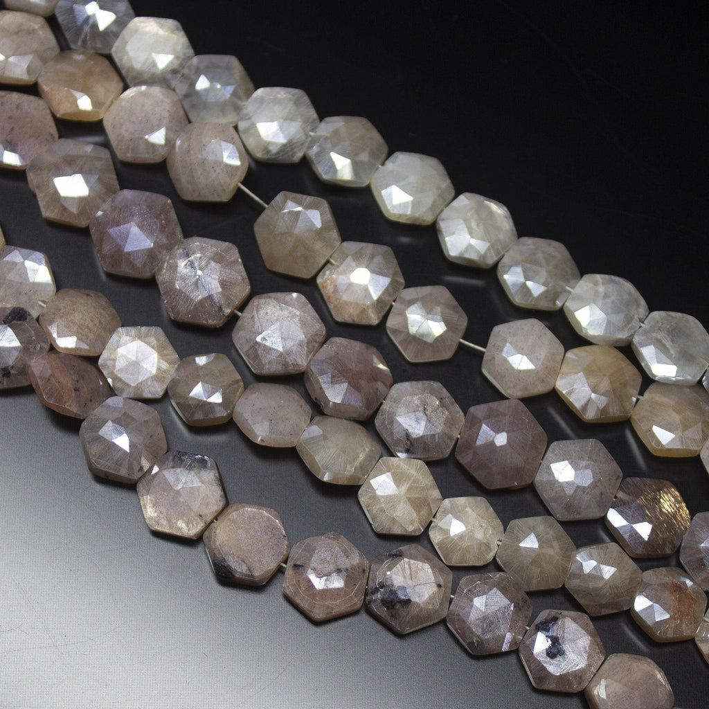 8 inches, 10mm, Peach Moonstone Faceted Hexagon Shape Briolette Gemstone Beads Strand, Moonstone Beads - Jalvi & Co.