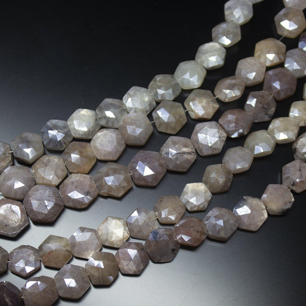 8 inches, 10mm, Peach Moonstone Faceted Hexagon Shape Briolette Gemstone Beads Strand, Moonstone Beads - Jalvi & Co.