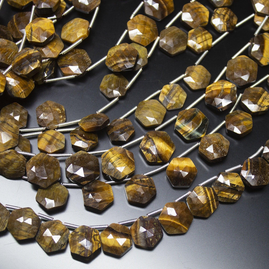 8 inches, 10mm, Tiger Eye Faceted Hexagon Drop Shape Briolette Gemstone Beads Strand, Tiger's Eye Beads - Jalvi & Co.