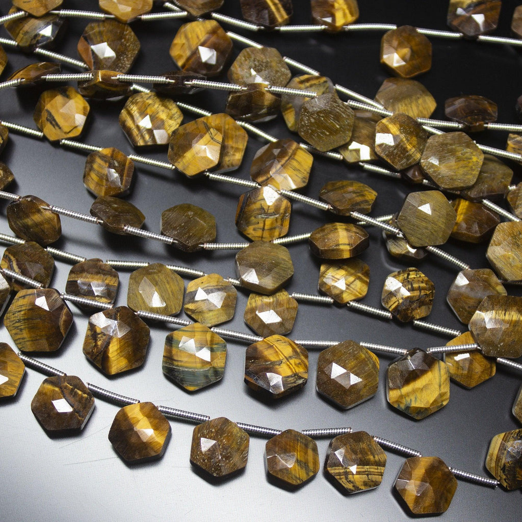 8 inches, 10mm, Tiger Eye Faceted Hexagon Drop Shape Briolette Gemstone Beads Strand, Tiger's Eye Beads - Jalvi & Co.