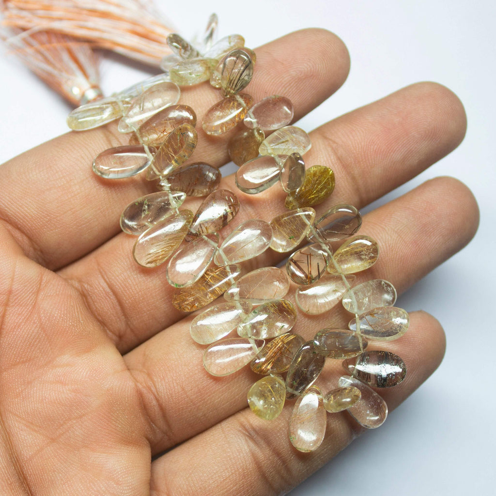 8 inches, 12-13mm, Natural Rutile Quartz Smooth Pear Shape Briolette Gemstone Beads - Jalvi & Co.