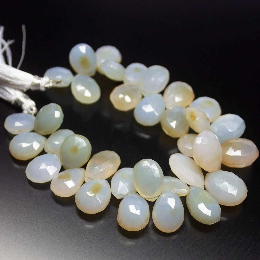 8 inches, 12-18mm, Natural White Chalcedony Faceted Pear Drop Briolette Beads, Chalcedony Beads - Jalvi & Co.