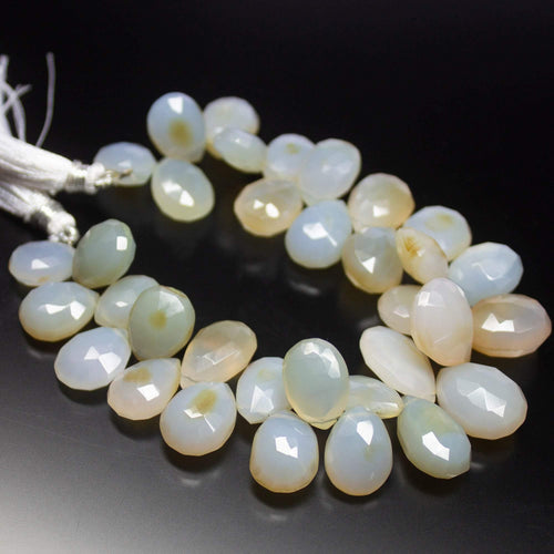 8 inches, 12-18mm, Natural White Chalcedony Faceted Pear Drop Briolette Beads, Chalcedony Beads - Jalvi & Co.