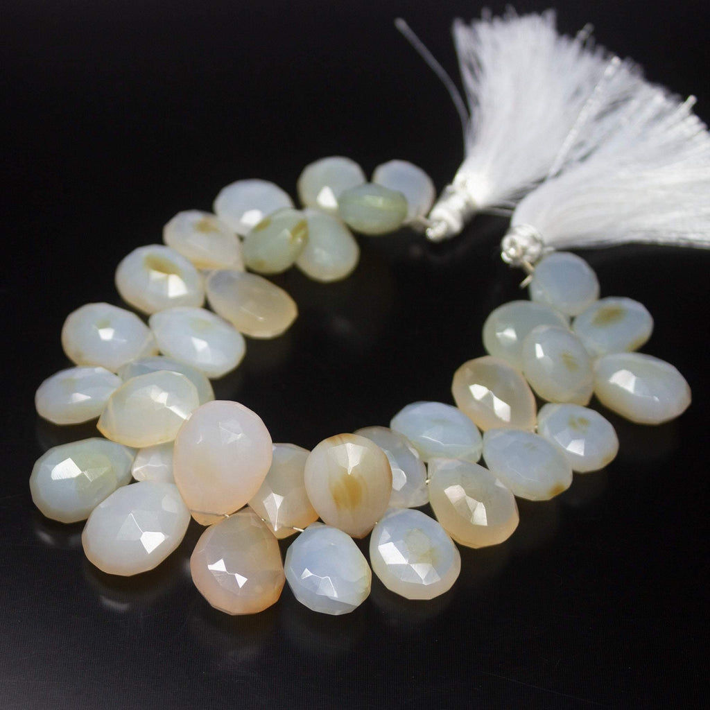 8 inches, 12-18mm, Natural White Chalcedony Faceted Pear Drop Briolette Beads, Chalcedony Beads - Jalvi & Co.