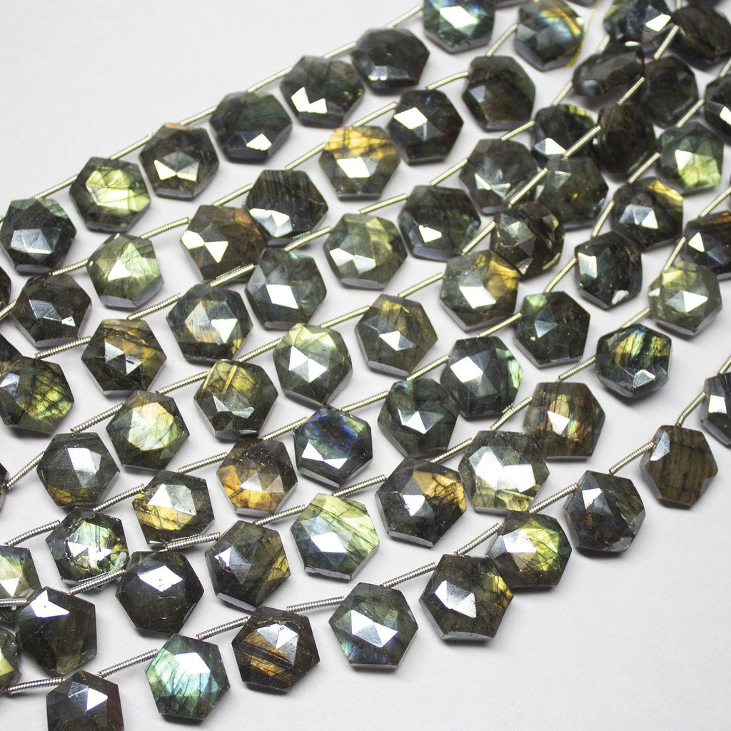 8 inches, 12mm, Mystic Labradorite Faceted Hexagon Drop Shape Briolette Gemstone Beads Strand, Labradorite Beads - Jalvi & Co.