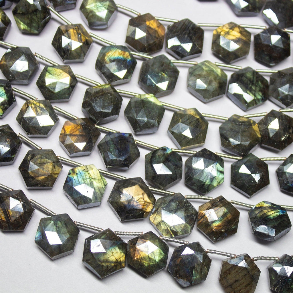 8 inches, 12mm, Mystic Labradorite Faceted Hexagon Drop Shape Briolette Gemstone Beads Strand, Labradorite Beads - Jalvi & Co.