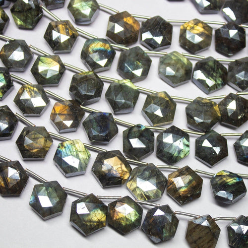 8 inches, 12mm, Mystic Labradorite Faceted Hexagon Drop Shape Briolette Gemstone Beads Strand, Labradorite Beads - Jalvi & Co.