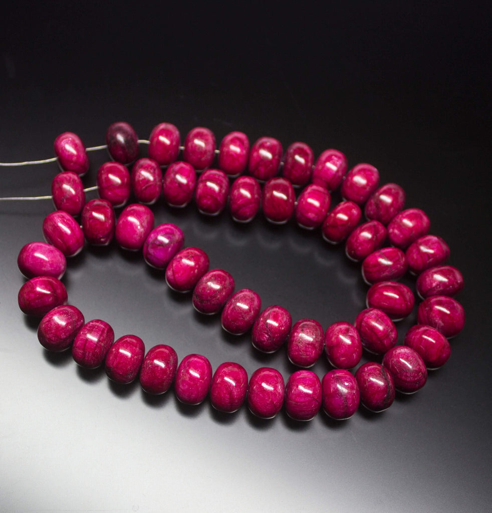 8 inches, 12mm, Natural Ruby Plain Smooth Rondelle Large Size Loose Gemstone Beads - Jalvi & Co.