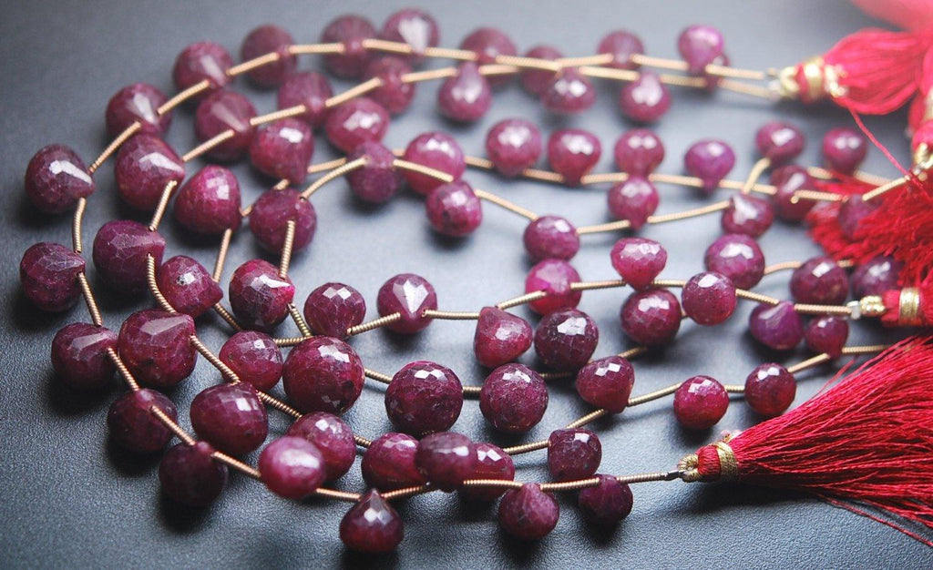 8 Inches, 15 Pcs,Super Finest Dyed Ruby Faceted Onion Shape Briolettes, 8-9mm Size - Jalvi & Co.