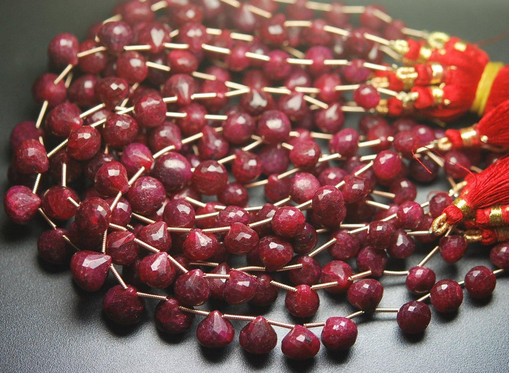 8 Inches, 15 Pcs,Super Finest Dyed Ruby Faceted Onion Shape Briolettes, 8-9mm Size - Jalvi & Co.