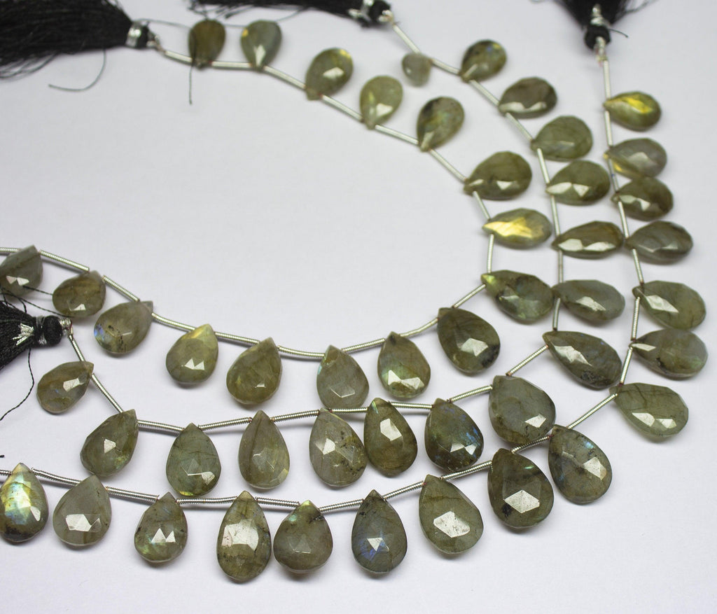 8 inches, 16-18mm, Labradorite Faceted Pear Drops Briolette Loose Gemstone Beads, Labradorite Beads - Jalvi & Co.