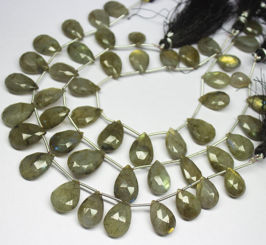 8 inches, 16-18mm, Labradorite Faceted Pear Drops Briolette Loose Gemstone Beads, Labradorite Beads - Jalvi & Co.