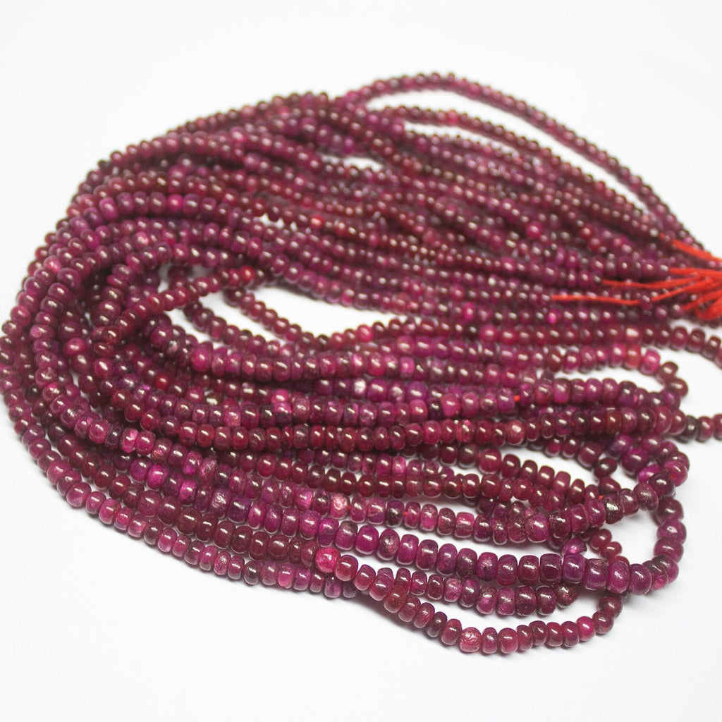 8 inches, 3-4mm, Natural Ruby Smooth Rondelle Loose Gemstone Beads, Natural Ruby, Natural Plain Beads, Ruby Beads - Jalvi & Co.