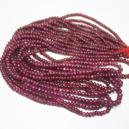8 inches, 3-4mm, Natural Ruby Smooth Rondelle Loose Gemstone Beads, Natural Ruby, Natural Plain Beads, Ruby Beads - Jalvi & Co.