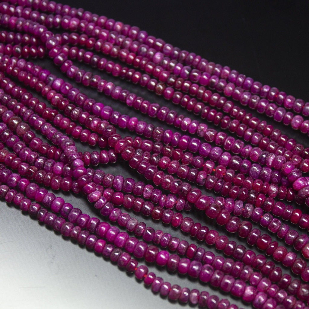 8 inches, 3-4mm, Natural Ruby Smooth Rondelle Loose Gemstone Beads, Natural Ruby, Natural Plain Beads, Ruby Beads - Jalvi & Co.