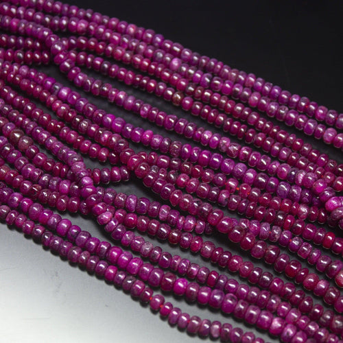 8 inches, 3-4mm, Natural Ruby Smooth Rondelle Loose Gemstone Beads, Natural Ruby, Natural Plain Beads, Ruby Beads - Jalvi & Co.