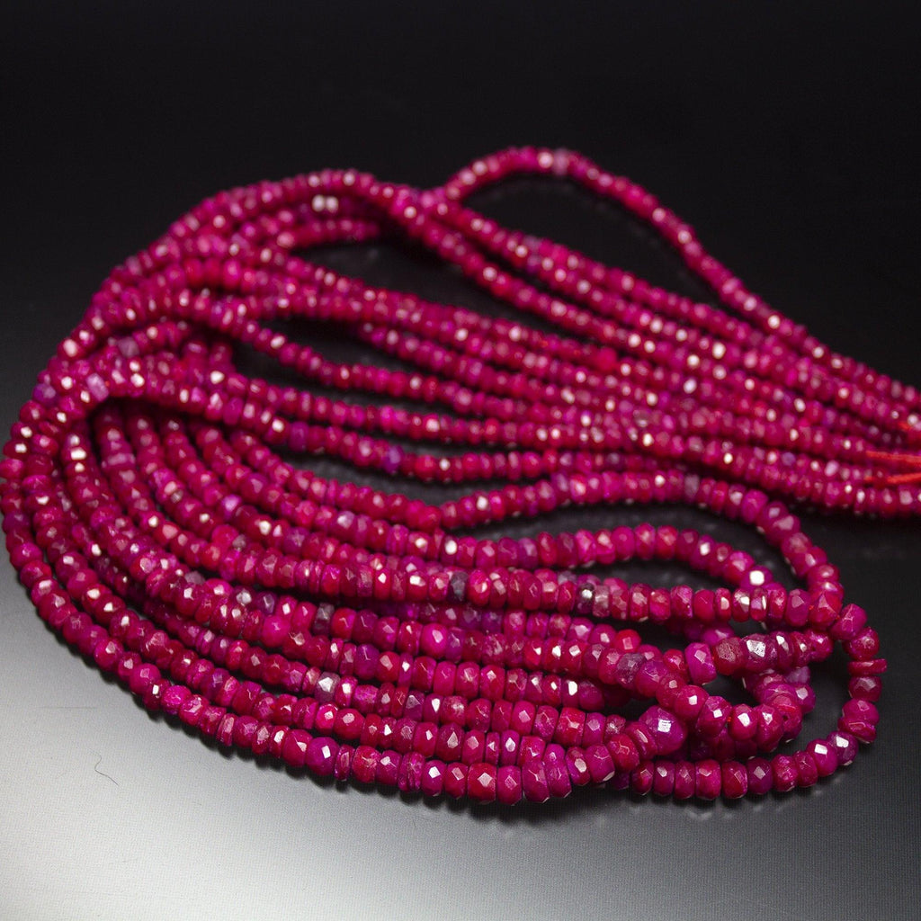 8 inches, 3-5mm, Natural Ruby Faceted Rondelle Loose Gemstone Beads, Natural Ruby, Natural Faceted Beads, Ruby Beads - Jalvi & Co.