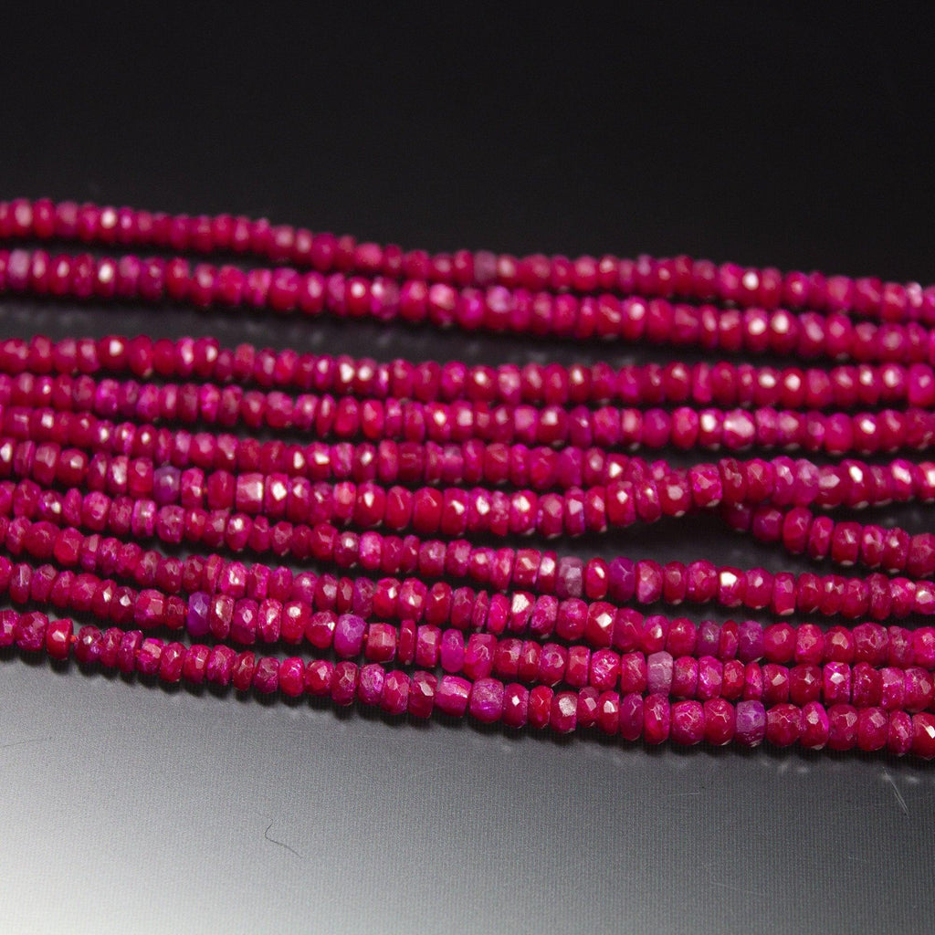 8 inches, 3-5mm, Natural Ruby Faceted Rondelle Loose Gemstone Beads, Natural Ruby, Natural Faceted Beads, Ruby Beads - Jalvi & Co.