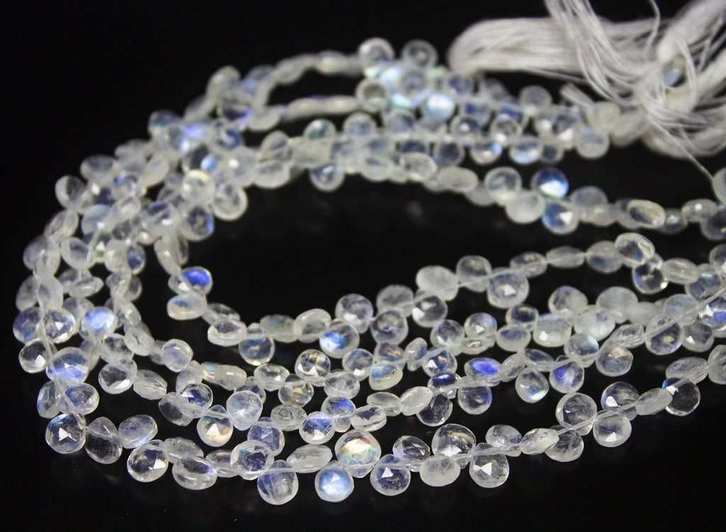 8 Inches, 4-5mm, Natural AA Rainbow Moonstone Faceted Heart Drops Briolette Loose Gemstone Beads, Moonstone Beads - Jalvi & Co.