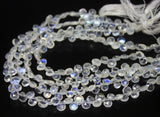 8 Inches, 4-5mm, Natural AA Rainbow Moonstone Faceted Heart Drops Briolette Loose Gemstone Beads, Moonstone Beads