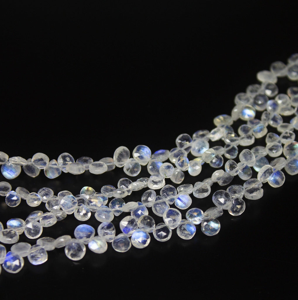 8 Inches, 4-5mm, Natural AA Rainbow Moonstone Faceted Heart Drops Briolette Loose Gemstone Beads, Moonstone Beads - Jalvi & Co.