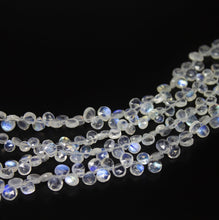 Load image into Gallery viewer, 8 Inches, 4-5mm, Natural AA Rainbow Moonstone Faceted Heart Drops Briolette Loose Gemstone Beads, Moonstone Beads - Jalvi &amp; Co.