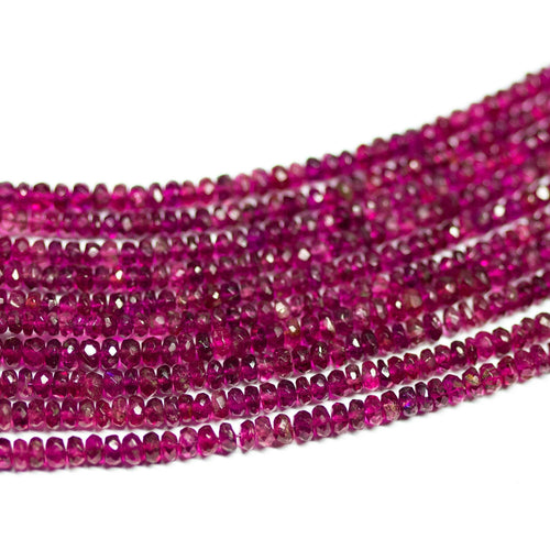 8 inches, 4mm, Pink Tourmaline Faceted Rondelle Loose Gemstone Beads, Tourmaline Beads - Jalvi & Co.