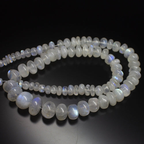 8 inches, 5-13mm, Natural Rainbow Moonstone Plain Rondelle Loose Gemstone Beads - Jalvi & Co.